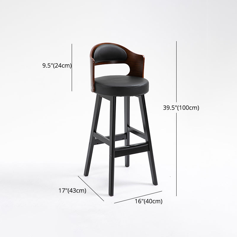 Taburetes de bar de madera industriales para interiores de cuero con asiento redondo