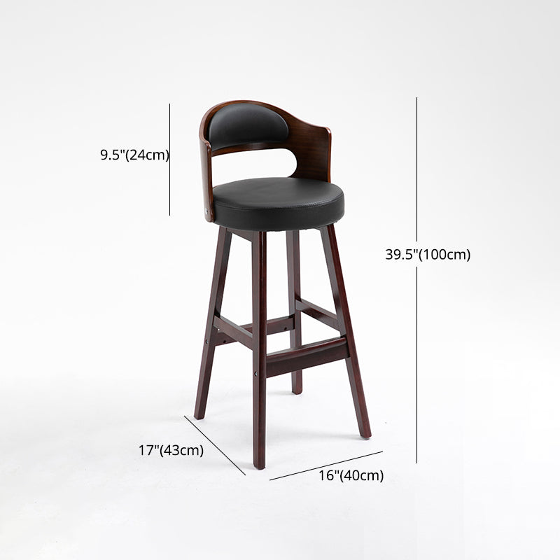 Taburetes de bar de madera industriales para interiores de cuero con asiento redondo