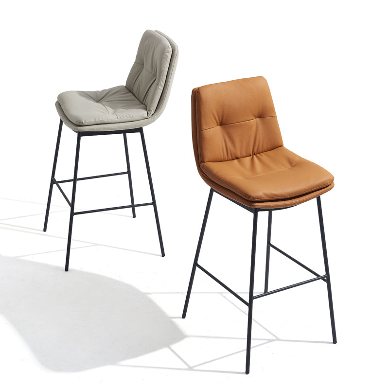 Contemporary Metal Leather Bar Stools Indoor Barstool with Iron Legs and Footrest