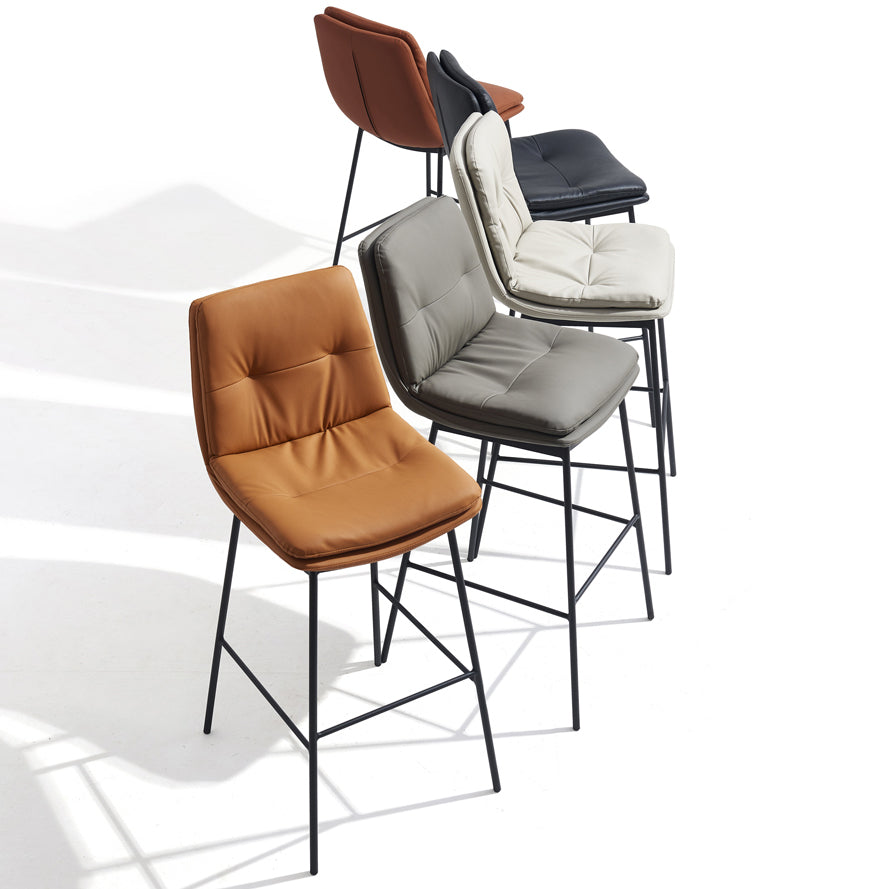 Contemporary Metal Leather Bar Stools Indoor Barstool with Iron Legs and Footrest