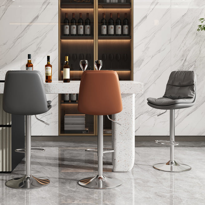 Zeitgenössischer, höhenverstellbarer Barhocker aus Leder für den Innenbereich mit Eisenbeinen