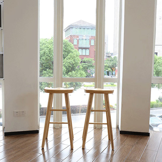 Industrial Style Bar-stool with Wooden Legs Saddle Seat Counter Stool for Kitchen Bar
