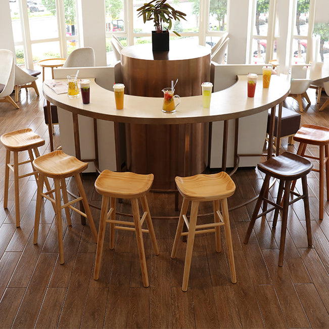 Industrial Style Bar-stool with Wooden Legs Saddle Seat Counter Stool for Kitchen Bar