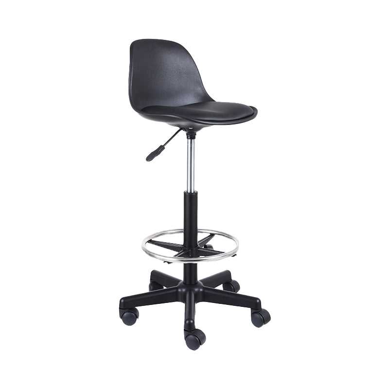 Taburete de bar giratorio de cuero contemporáneo, taburete de bar con respaldo bajo para interiores y patas de hierro