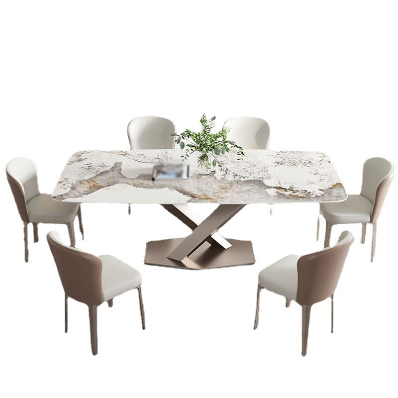 Pedestal 1/2/5/7 Pieces Dining Table Set Stainless Steel Dining Table and Chairs