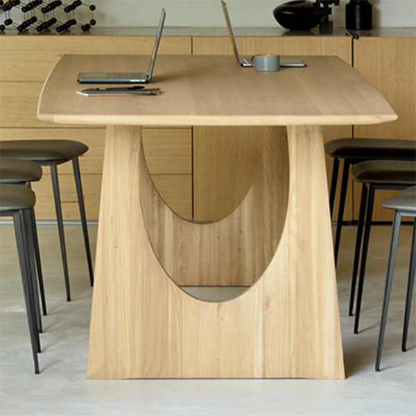Table en bois de pin rectangulaire pour restaurant Table à manger moderne avec double piédestal