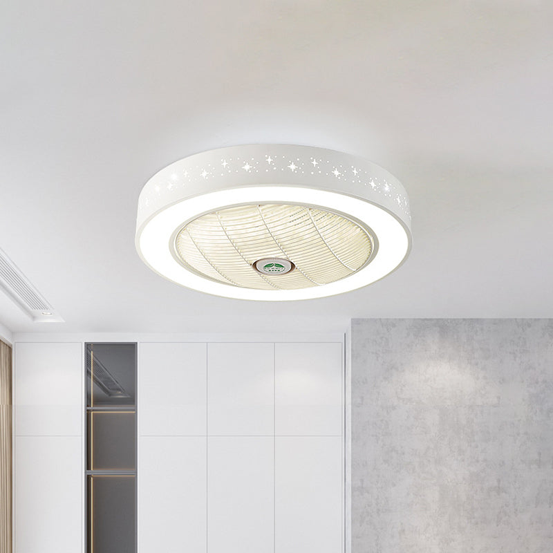 Weiße Ringdecke Lüfter Leicht Einfachheit Acryl -LED -Schlafzimmer Halbflush Mount Leuchte, 21,5 "Breite
