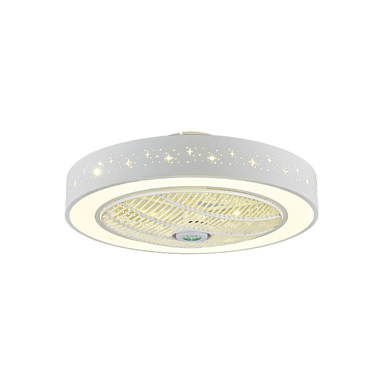 Weiße Ringdecke Lüfter Leicht Einfachheit Acryl -LED -Schlafzimmer Halbflush Mount Leuchte, 21,5 "Breite