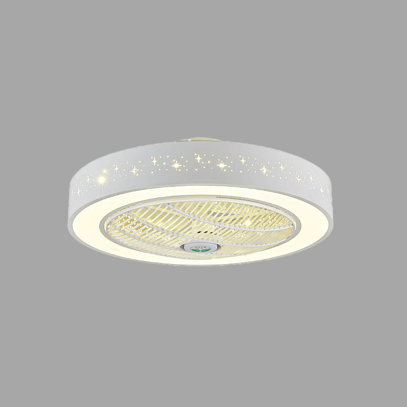 Weiße Ringdecke Lüfter Leicht Einfachheit Acryl -LED -Schlafzimmer Halbflush Mount Leuchte, 21,5 "Breite