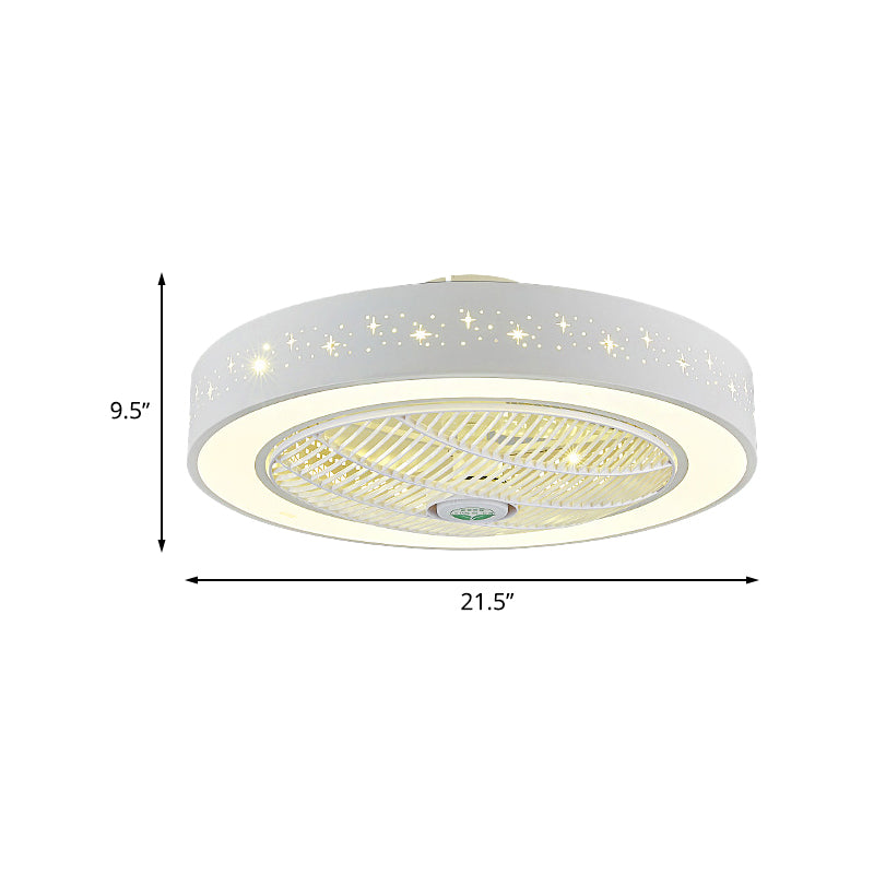 Weiße Ringdecke Lüfter Leicht Einfachheit Acryl -LED -Schlafzimmer Halbflush Mount Leuchte, 21,5 "Breite