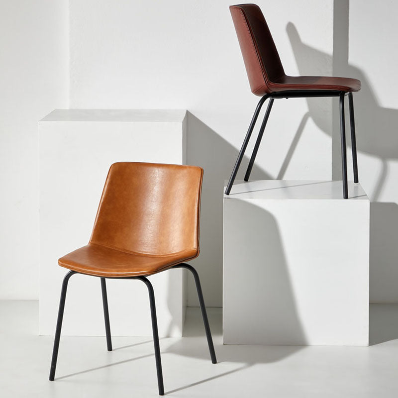 Silla con respaldo sólido sin brazos de diseño industrial para cocina, silla lateral de comedor de cuero
