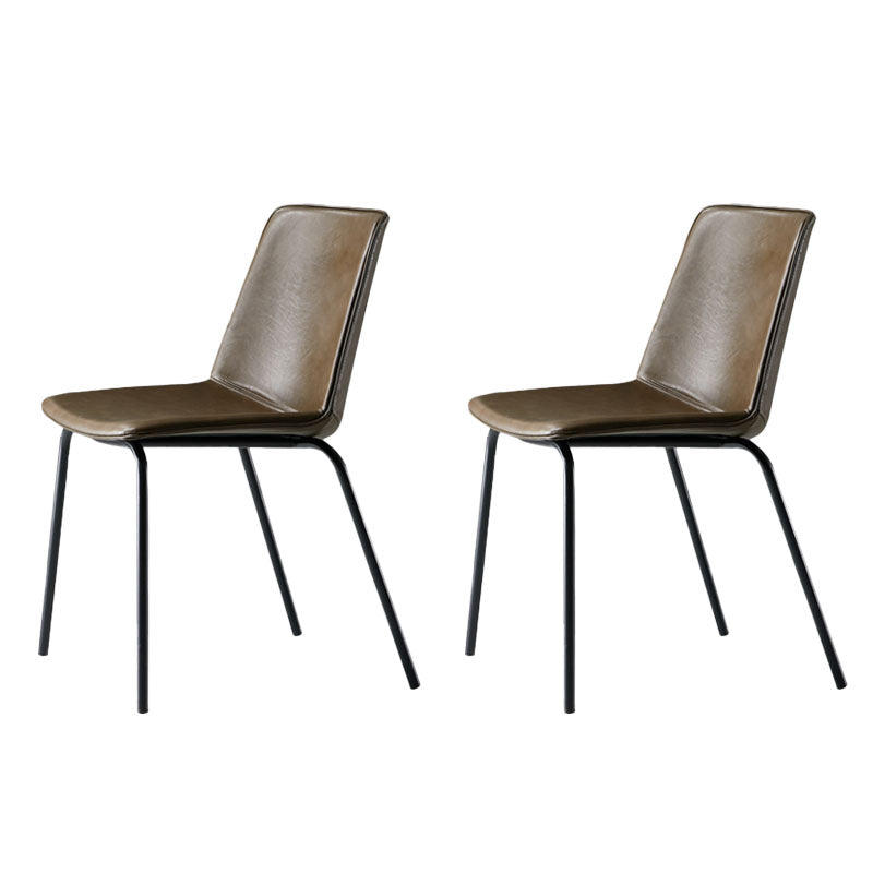 Silla con respaldo sólido sin brazos de diseño industrial para cocina, silla lateral de comedor de cuero