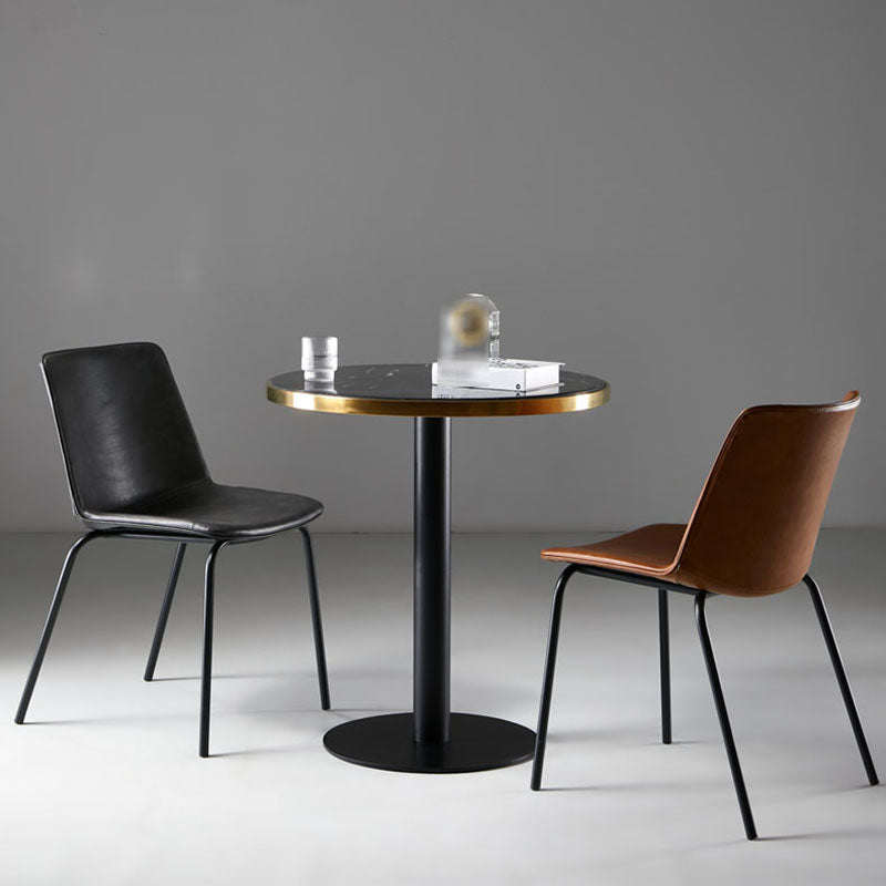 Silla con respaldo sólido sin brazos de diseño industrial para cocina, silla lateral de comedor de cuero