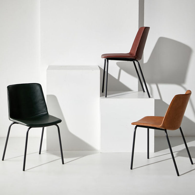 Silla con respaldo sólido sin brazos de diseño industrial para cocina, silla lateral de comedor de cuero