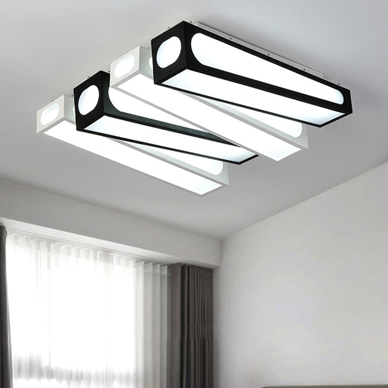 Modern Linear Square Flush Mount Light Acrylic LED Ceiling Light in Black and White for Foyer