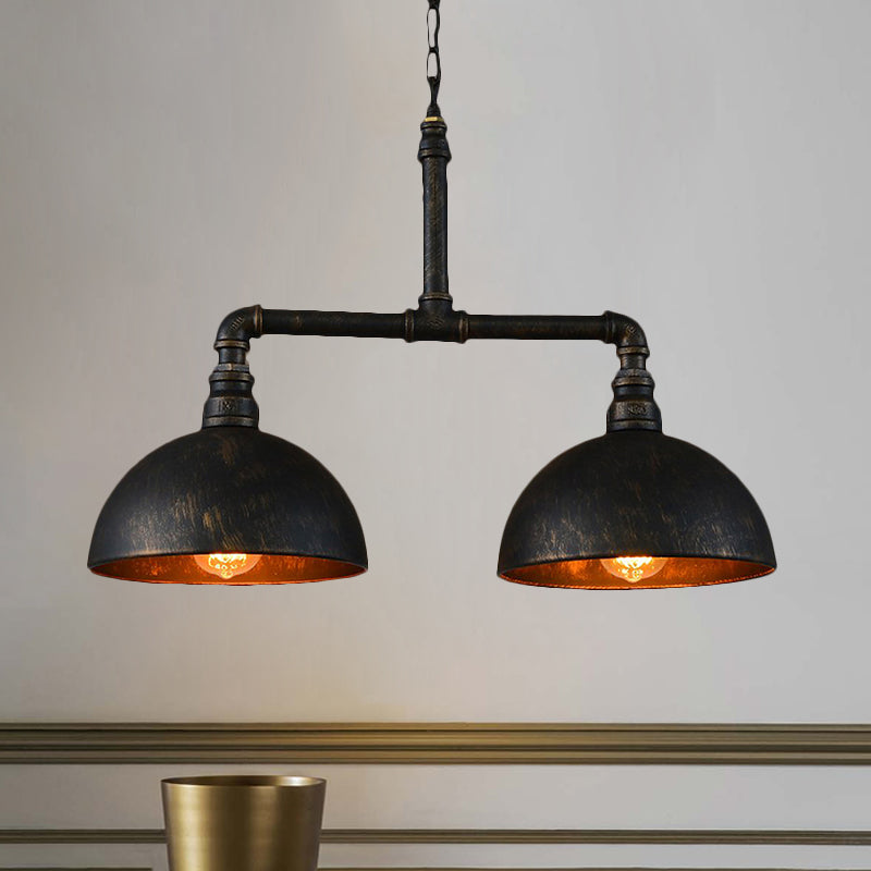 Matte Black Domed Lighting Fixture Farmhouse Metallic 2 Bulbs Dining Room Island Pendant Lighting