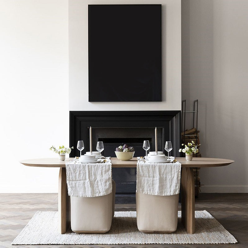 Modern Indoor Pine Wood Table for Restaurant Oval Dining Table with Double Pedestal