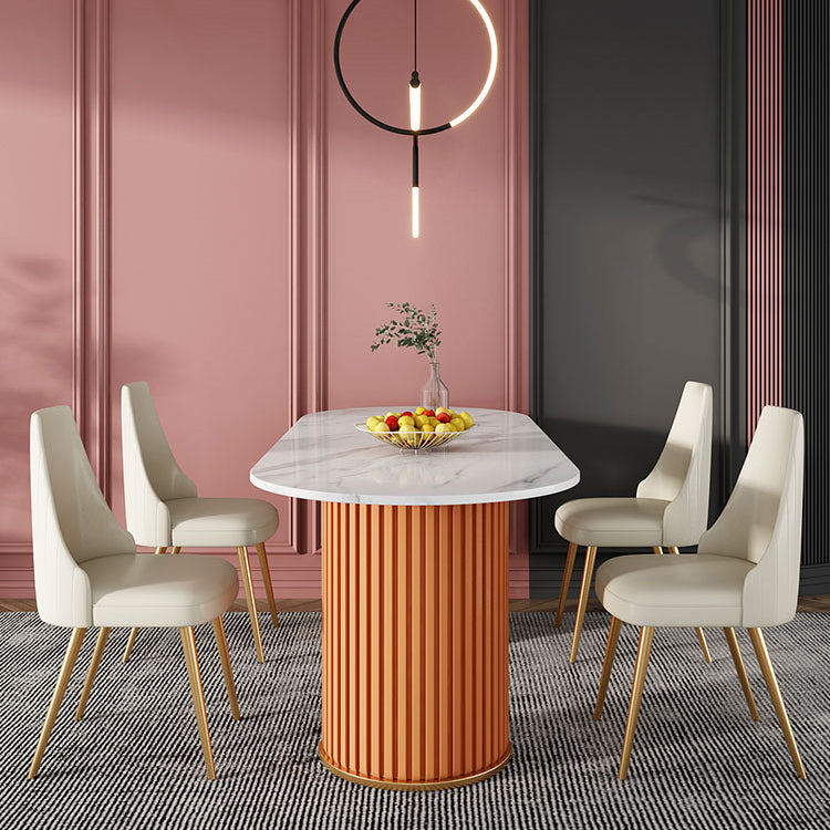 Glam Oval Shape White Dining Table Sintered Stone Standard Dining Table for Kitchen