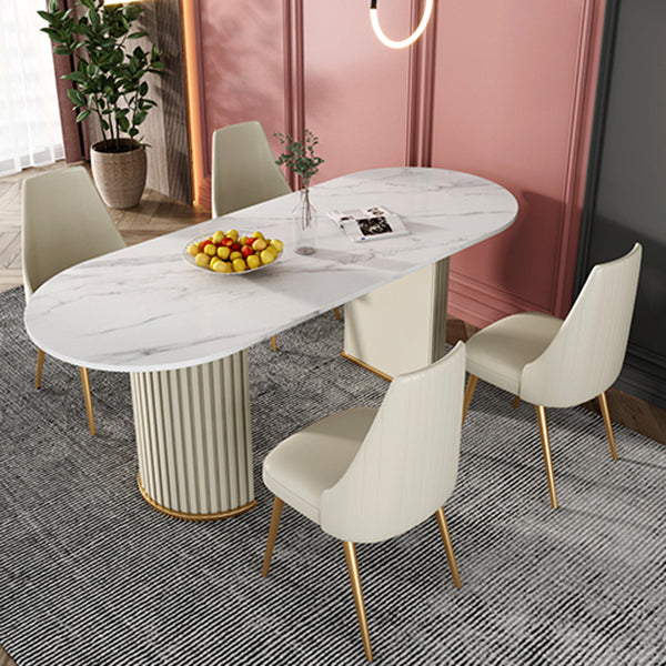 Glam Oval Shape White Dining Table Sintered Stone Standard Dining Table for Kitchen