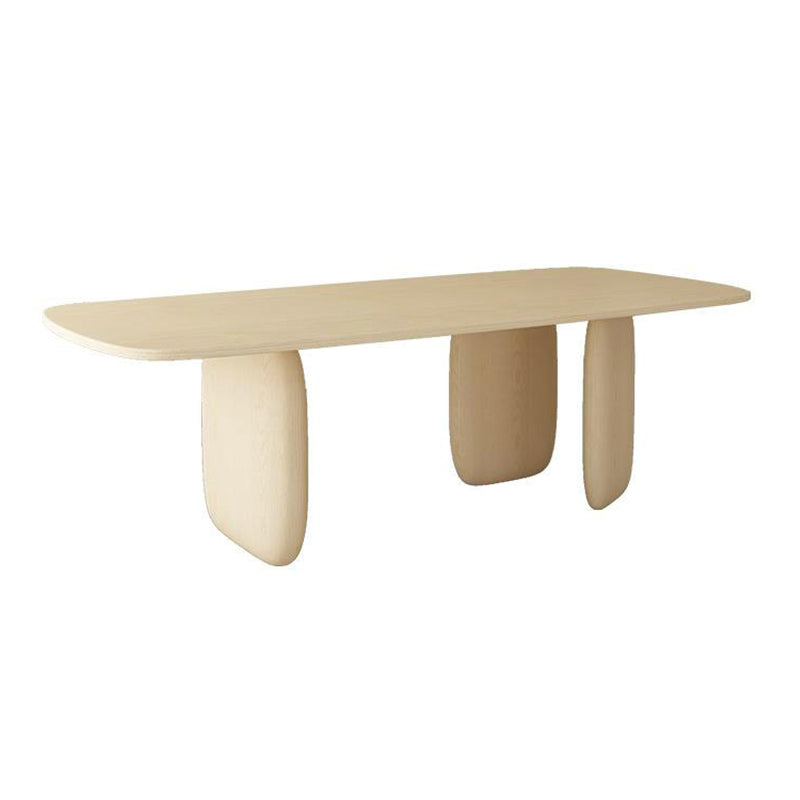Table à manger rectangulaire jaune clair, Table en bois massif de pin de luxe avec 3 pieds