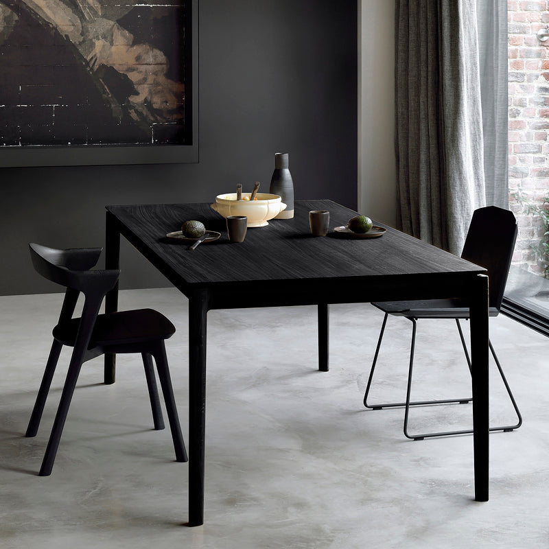 Rectangle 4 Legs Industrial Dining Table Black Fixed Table of Solid Wood