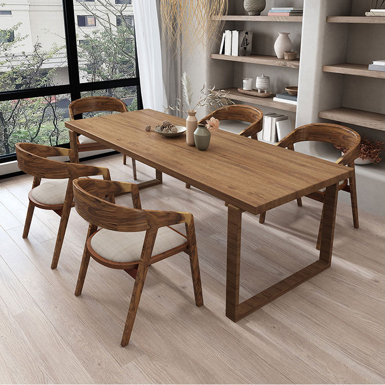 Mid-Century Modern Dining Table Pine Wood Table with Sled Base