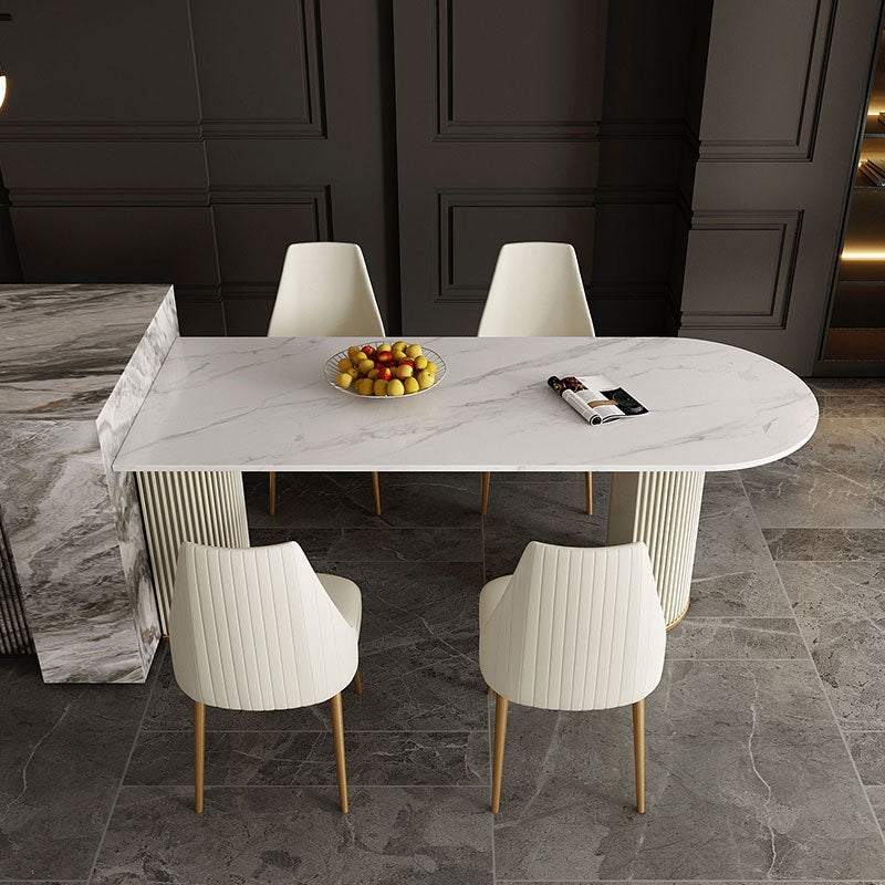 Traditional Luxury Dining Table White Sintered Stone Double Pedestal Table for Kitchen