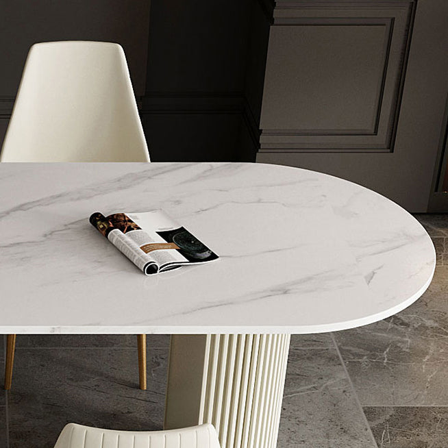 Traditional Luxury Dining Table White Sintered Stone Double Pedestal Table for Kitchen
