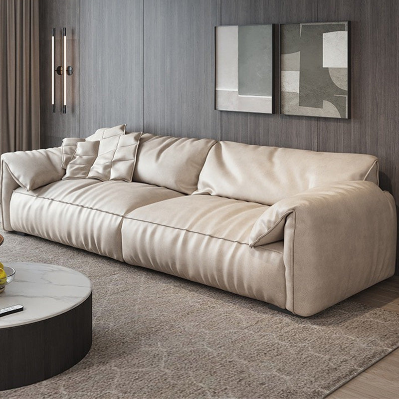 Pillow Armrest Down/latex Upholstery Imitation Leather Upholstery Beige Rectangular Sofa