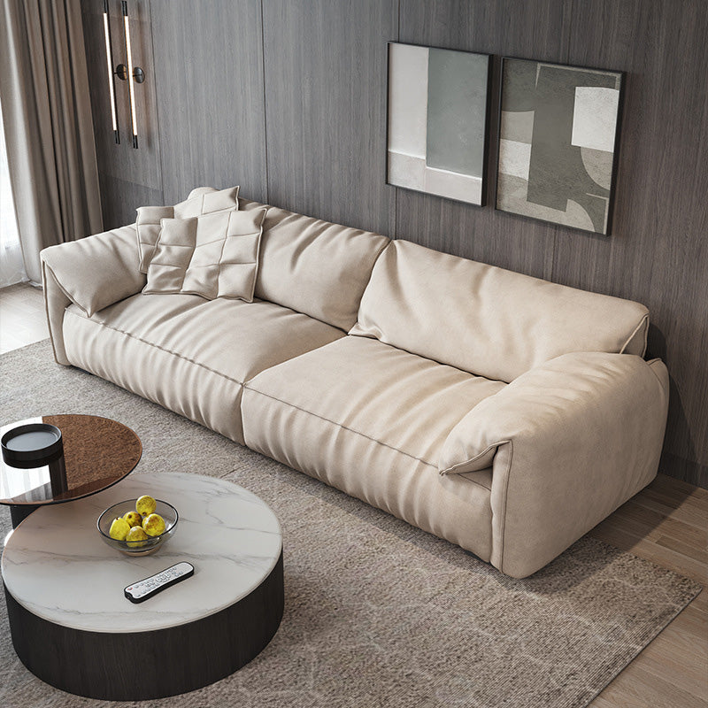 Pillow Armrest Down/latex Upholstery Imitation Leather Upholstery Beige Rectangular Sofa
