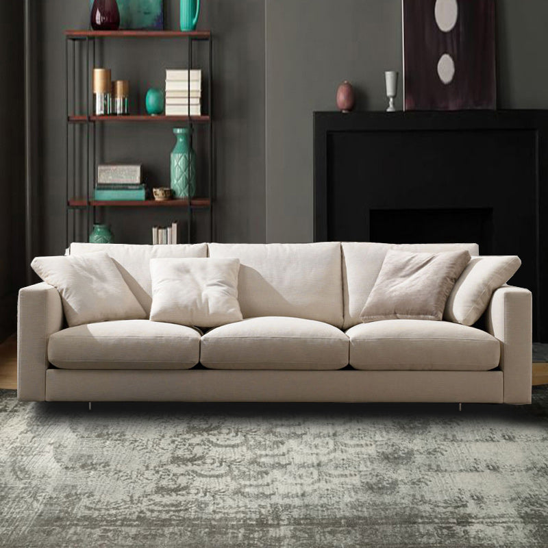 Creamy White Square Arm Contemporary Sofa with Loose Back with Multiple Cushions