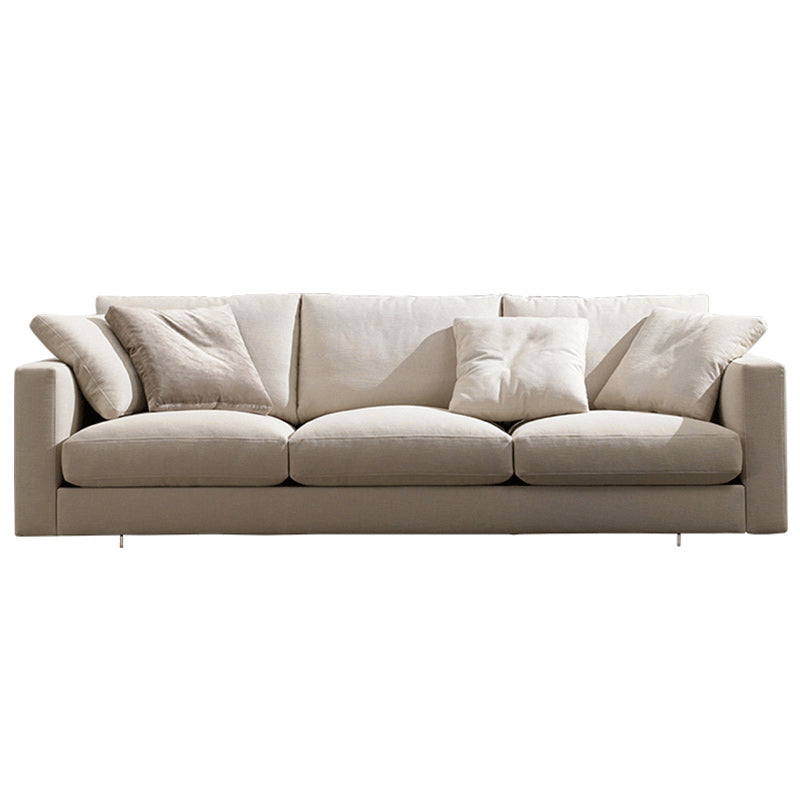 Creamy White Square Arm Contemporary Sofa with Loose Back with Multiple Cushions