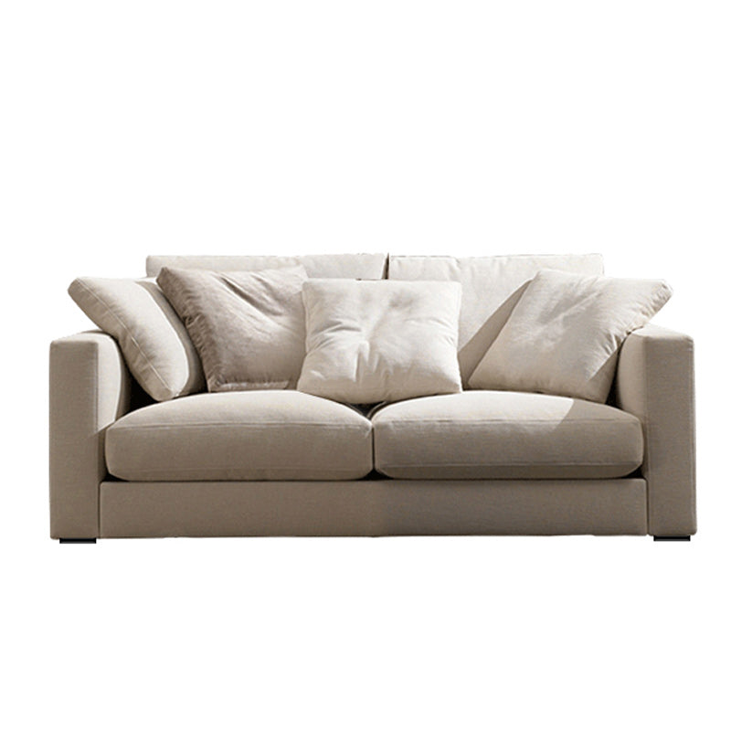 Creamy White Square Arm Contemporary Sofa with Loose Back with Multiple Cushions