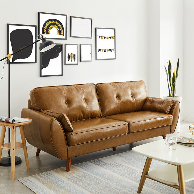 Faux Ledersofa ausgestoßen Armknopf getuftet lose Rückensofa für Wohnzimmer