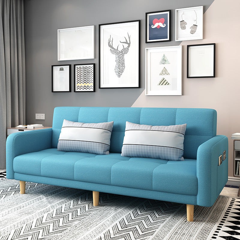 Modern Square Arm Sofa Convertible Wood Legs Biscuit Back Sofa