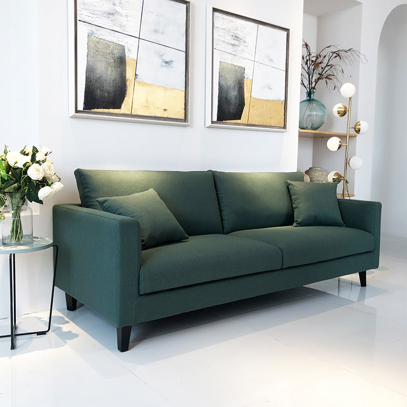 Contemporary Linen Tuxedo Arm Standard Sofa with Loose Back for Living Room