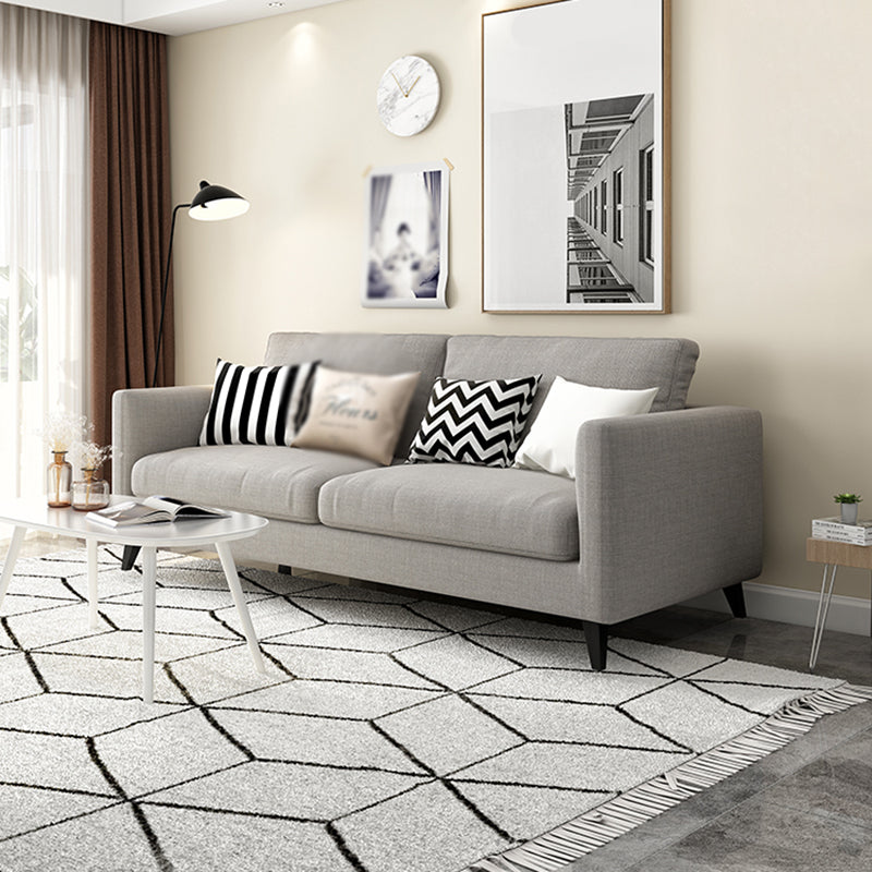 Contemporary Linen Tuxedo Arm Standard Sofa with Loose Back for Living Room
