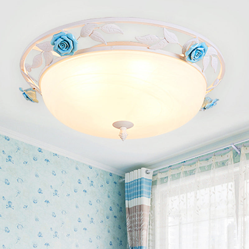 Lámpara de techo de cúpula pastoral, iluminación de montaje empotrado de metal, 1 bombilla, en blanco, para sala de estar