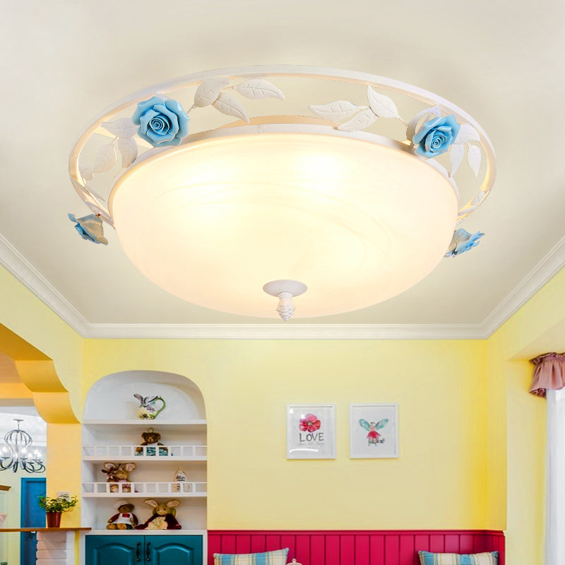 Lámpara de techo de cúpula pastoral, iluminación de montaje empotrado de metal, 1 bombilla, en blanco, para sala de estar