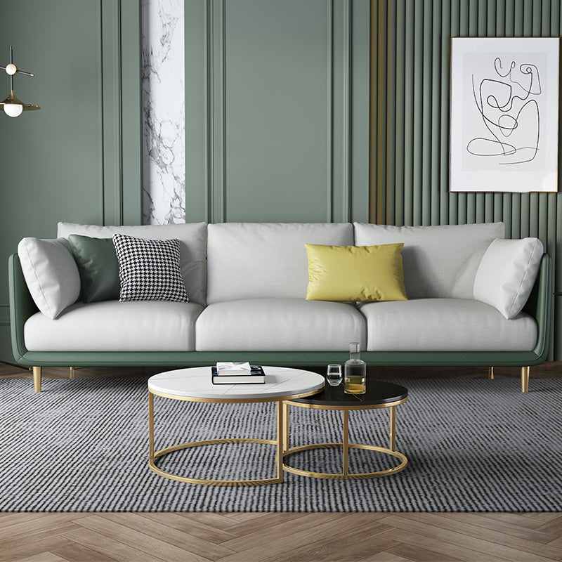 Modern Faux Leather Tuxedo Arm Sofa with Loose Back for Living Room, Water Proof