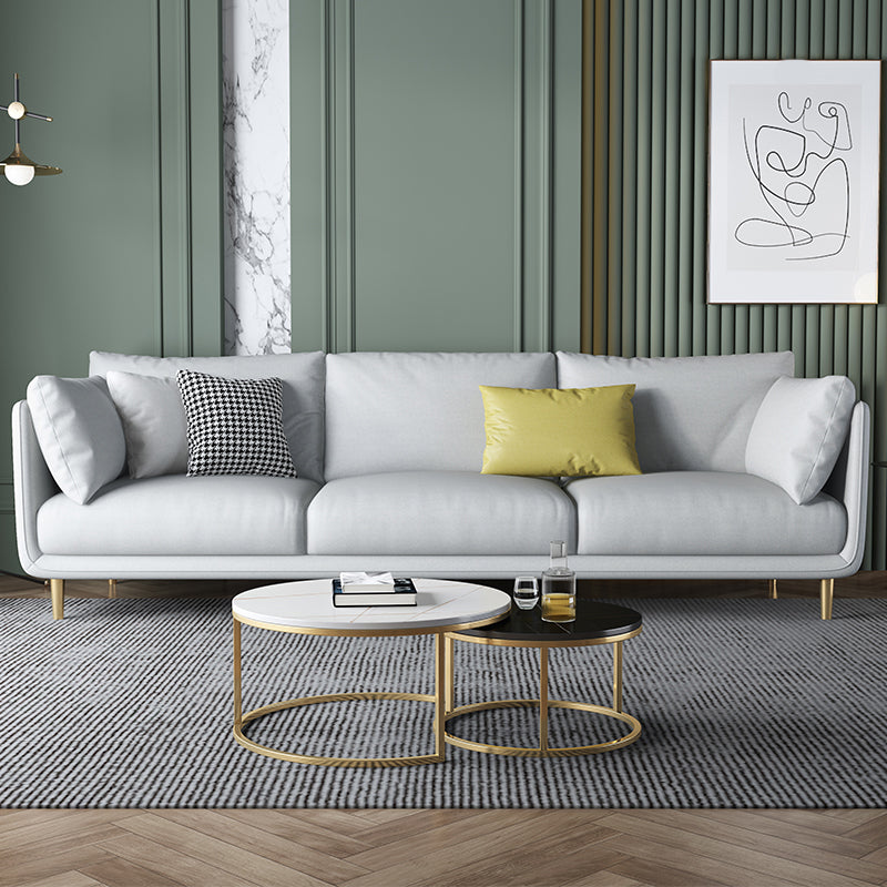 Modern Faux Leather Tuxedo Arm Sofa with Loose Back for Living Room, Water Proof