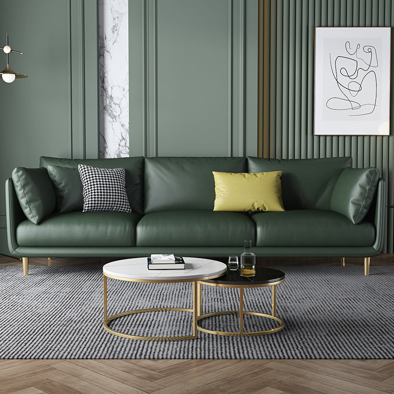 Modern Faux Leather Tuxedo Arm Sofa with Loose Back for Living Room, Water Proof