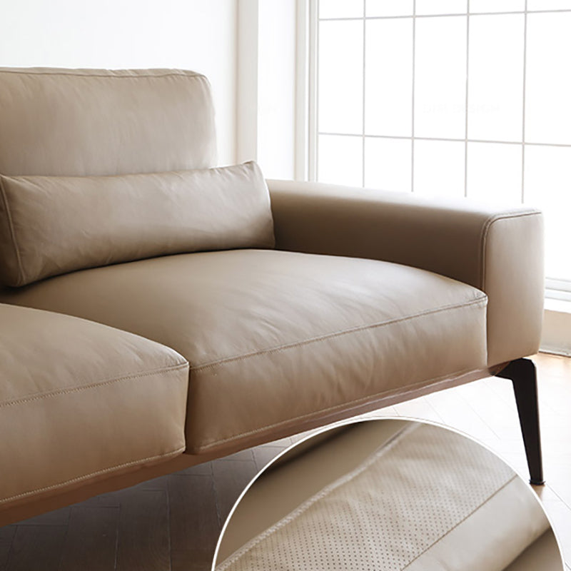 32" High Genuine Leather Square Arm Modern Sofa with Bolster Pillows, Brown