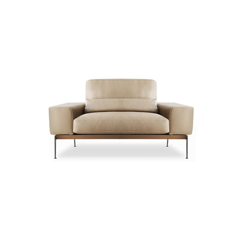 32" High Genuine Leather Square Arm Modern Sofa with Bolster Pillows, Brown