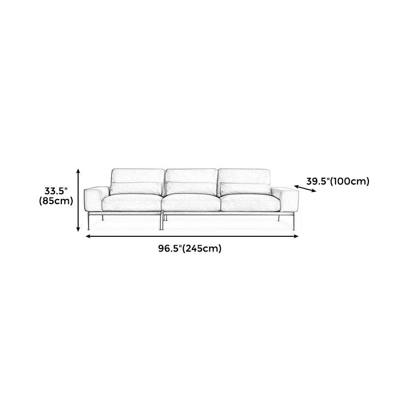 32" High Genuine Leather Square Arm Modern Sofa with Bolster Pillows, Brown