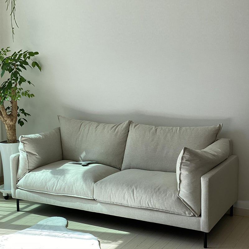 Modern Linen Square Arm Sofa with Bolster Pillows for Living Room, Apartment
