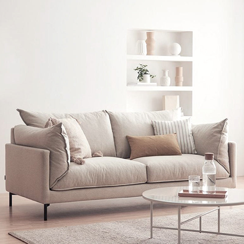 Modern Linen Square Arm Sofa with Bolster Pillows for Living Room, Apartment