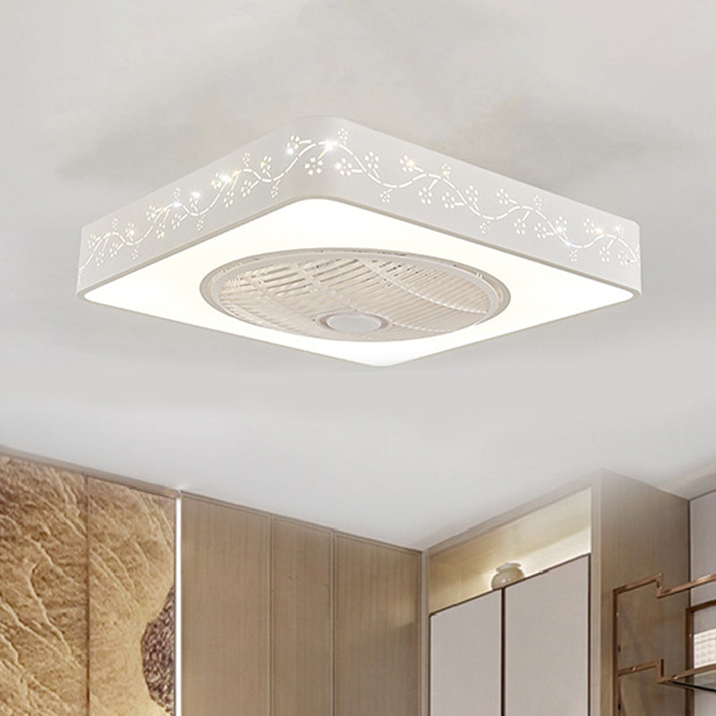 Quadratschlafzimmer halb Flush Mount Leuchte moderne Acryl -LED -LED -Deckenventilator mit 3 Klingen, 21,5 "W.