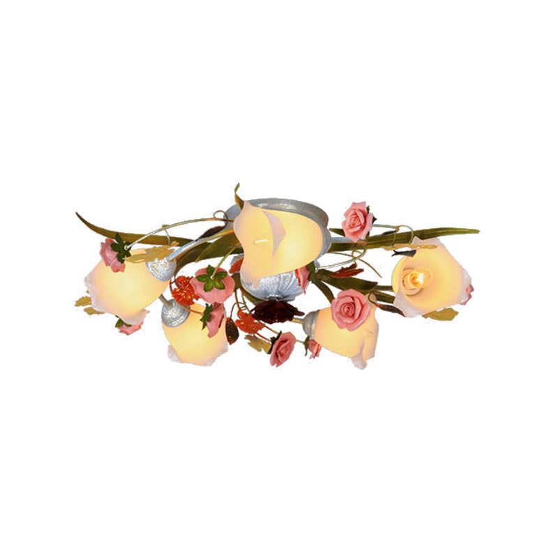 Metall weiße Deckenbeleuchtung Spirale 5/8-Bulb Korean Blume Semi Flush Light für Wohnzimmer