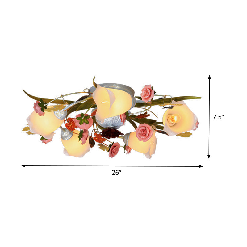 Metall weiße Deckenbeleuchtung Spirale 5/8-Bulb Korean Blume Semi Flush Light für Wohnzimmer